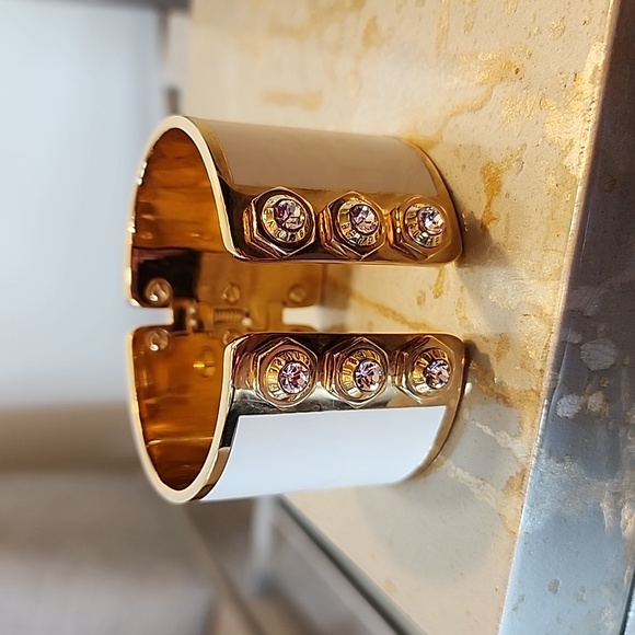 Henri Bendel Gold and Ceramic Hinged Bracelet with Swarovski Crystal - Picture 2 of 9